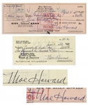 Moe Howard Lot of Two Checks Signed, Both Made Out to Comedy III Productions -- Dated 3 June 1963 Measuring 6 x 2.75, and 8 April 1963 Measuring 8.25 x 3 -- Very Good Condition